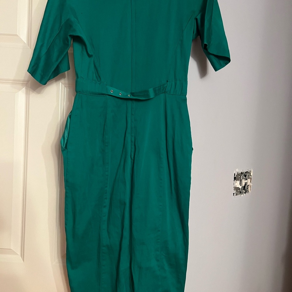 ASOS Sexy green midi belted pencil dress with double pockets, Sz 6